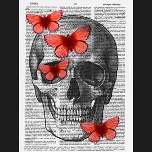 Gothic Butterfly Skull Dictionary Art Print
